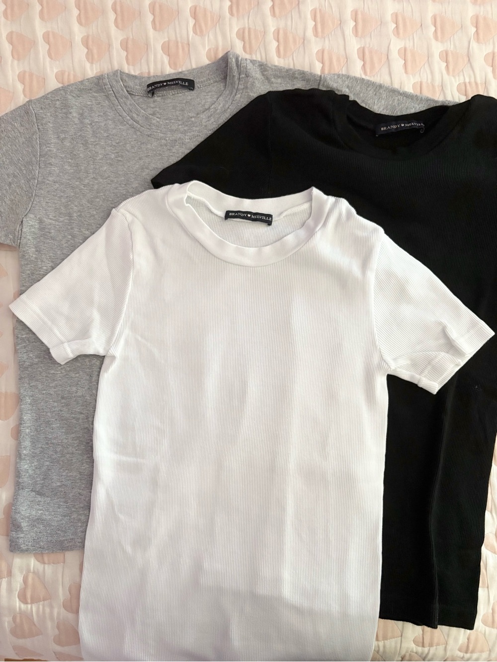 Brandy Melville Bundle of 3 Basic Crew Neck T-Shirts - White, Black, Gray